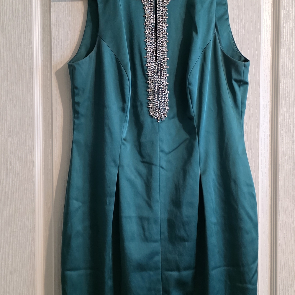 Chetta B Turquoise Mini Dress with Crystal Detail